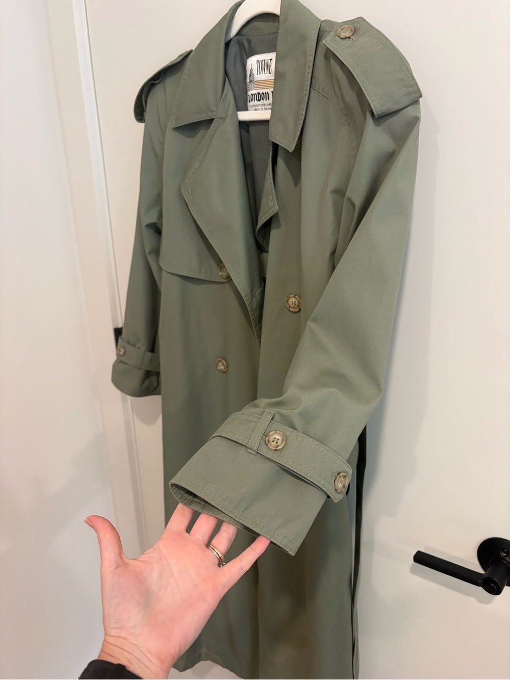 VNTG London Fog Olive Belted Double-Breasted Trench Coat Classic Capsule Minimal - Picture 12 of 14